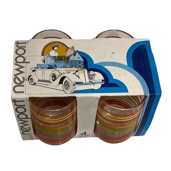 Anchor Hocking Newport Striped Juice Glasses Set of 4 – 7 oz Vintage w/ Box - Picture 4 of 8